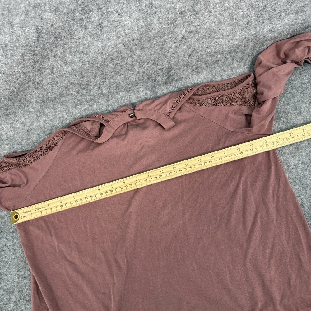 Mudd Shirt Womens Large Cold Shoulder Mauve Blouse Y2K Long Sleeve Flowy Relaxed - Picture 13 of 14